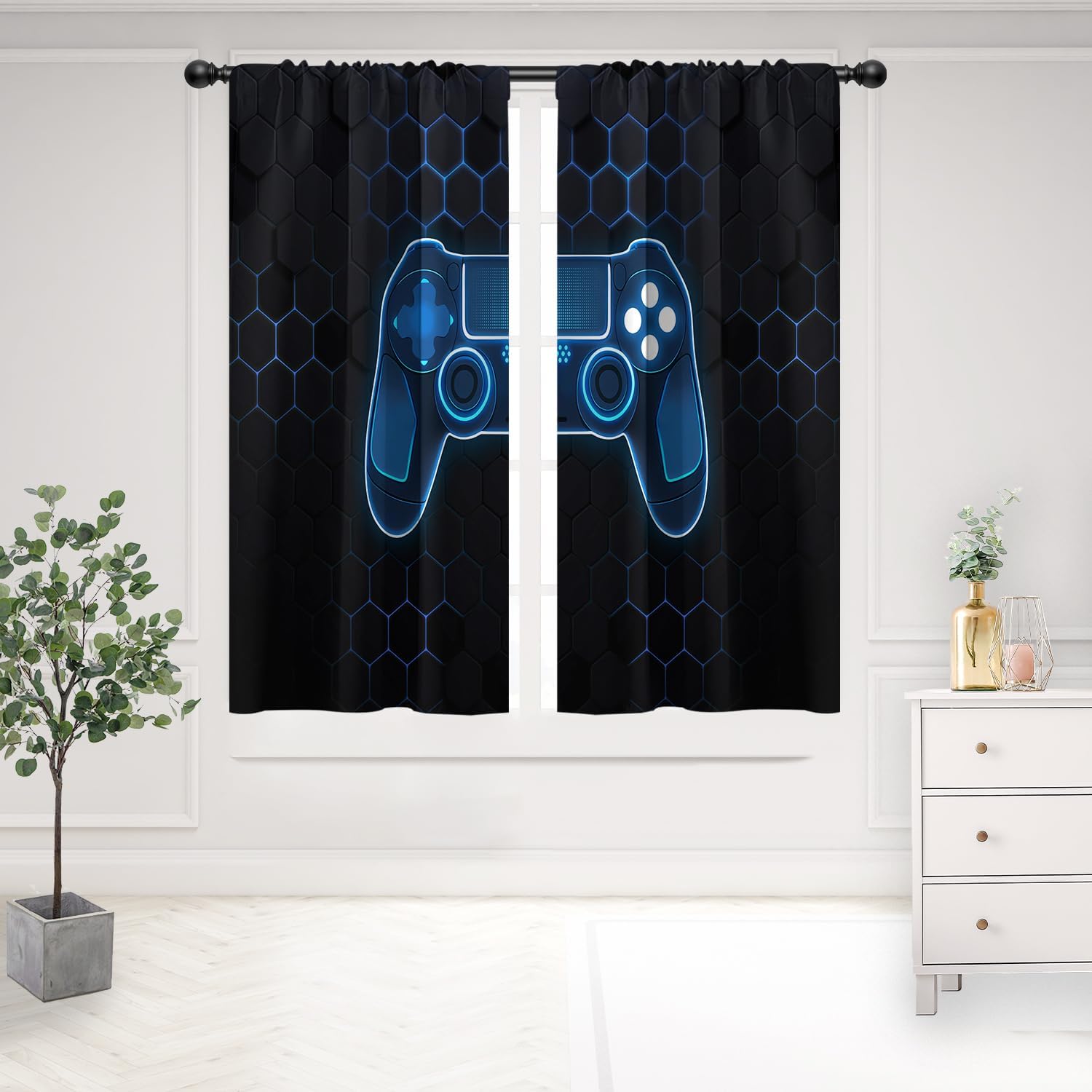 Office Tech Room - Luxury PS Controller Gaming Curtains Blue