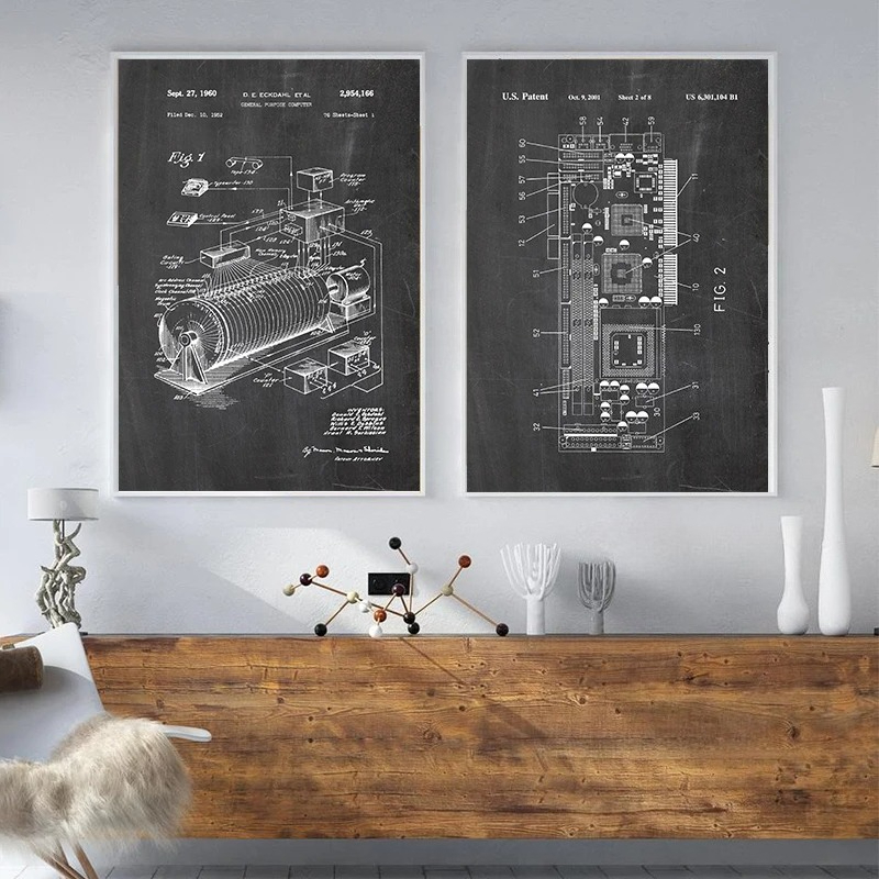 6Pcs Vintage Computer Patent W - Office Tech Decor 评论和价格