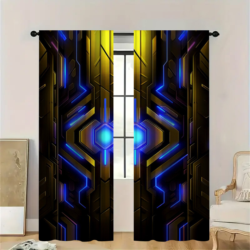 2pcs Geometric Tech Curtains w - Office Tech Decor 评论和价格