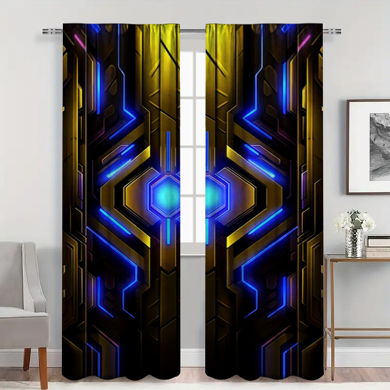 2pcs Geometric Tech Curtains w - Office Tech Decor 评论和价格