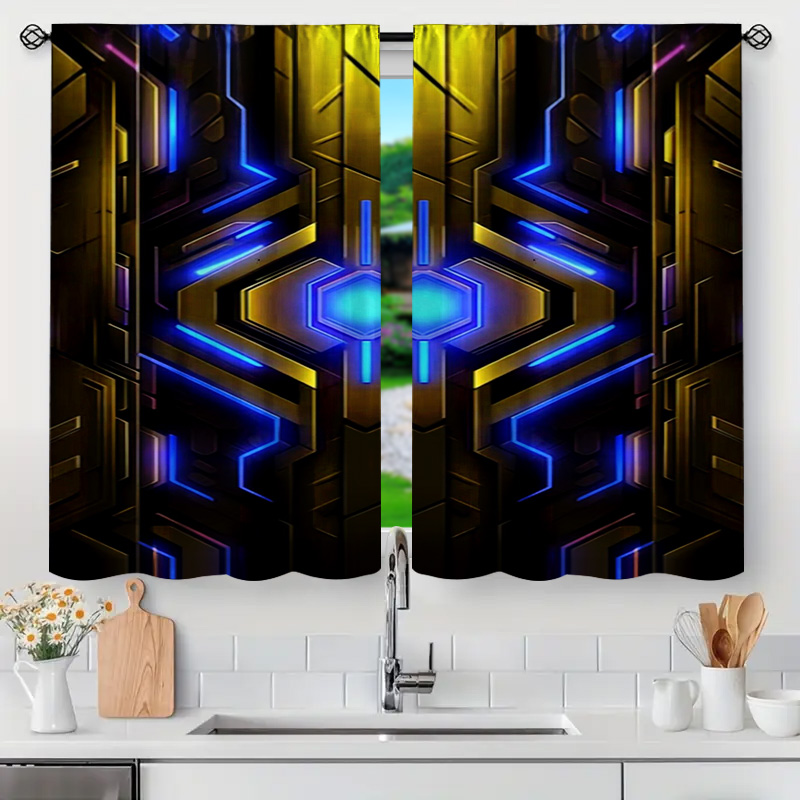 2pcs Geometric Tech Curtains w - Office Tech Decor 评论和价格