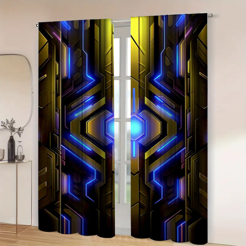 2pcs Geometric Tech Curtains w - Office Tech Decor 评论和价格