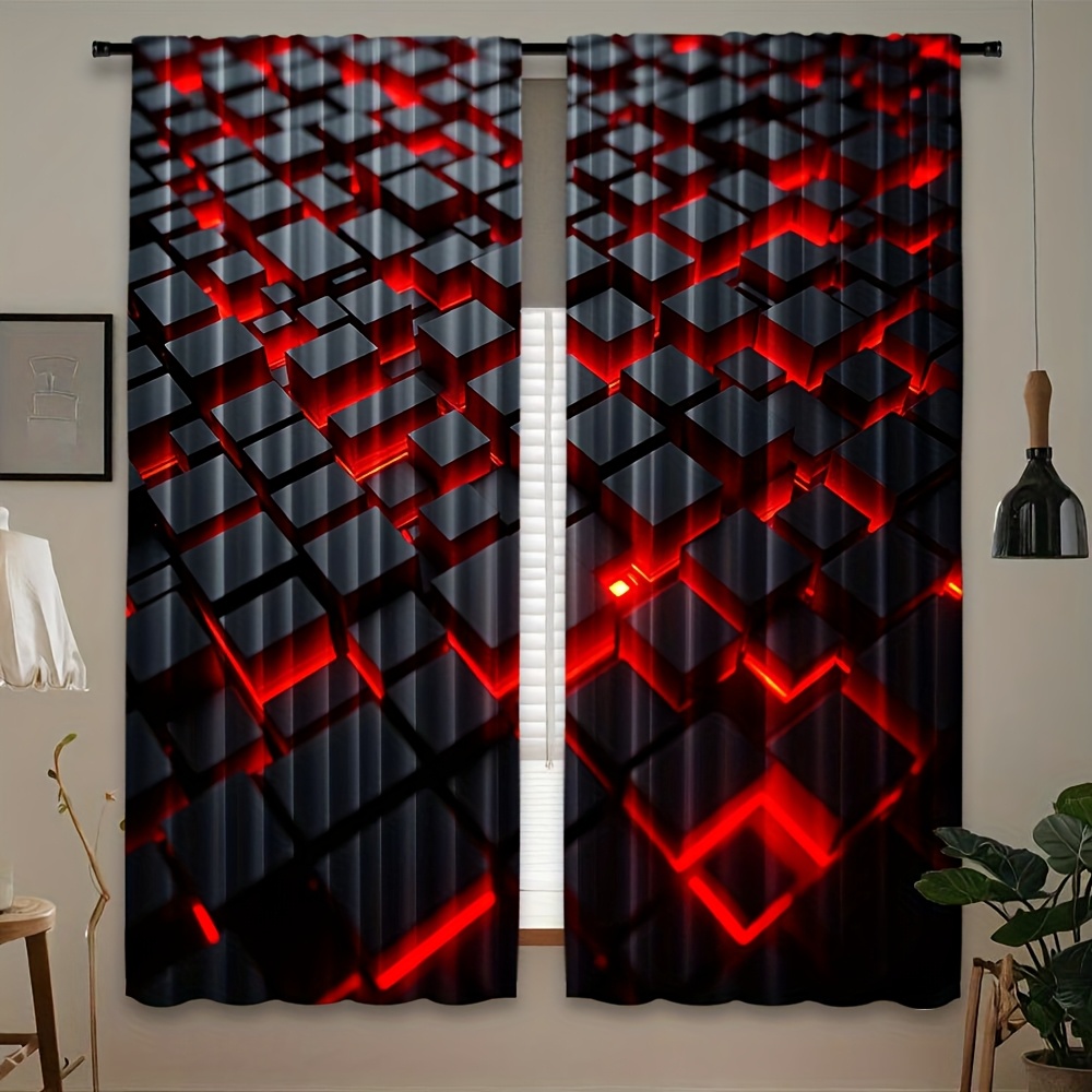 2pcs Geometric Curtains Red Bl - Office Tech Room 评论和价格